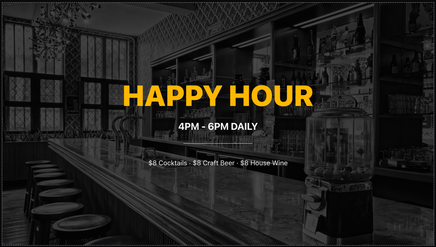 Happy Hour promo slide built in the VenueOS Design Editor