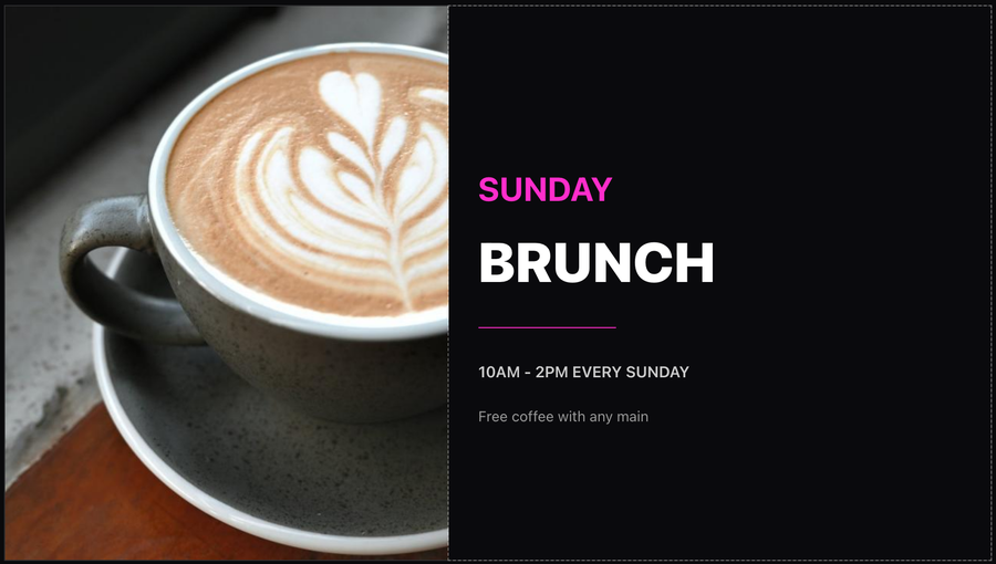 Sunday brunch promo signage slide built in VenueOS Design Editor